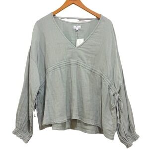 True Craft Women's 2X Gauze Boho Peasant Raw Hem V-Neck Long Sleeve Blouse NEW